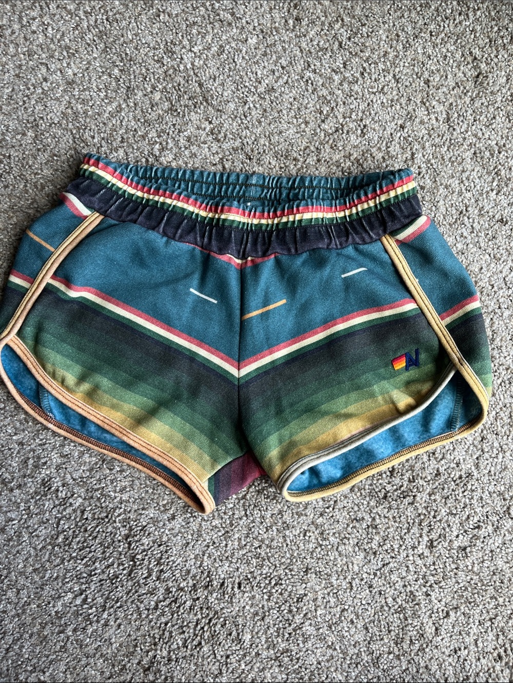 Aviator Nation Teal Multicolor Gradient Stripe Women's Athletic Shorts NWOT
